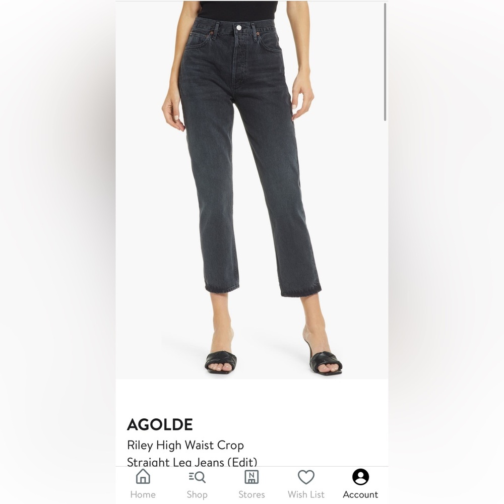 Agolde Riley High Waist Crop Straight Leg Jeans in Edit. Size 29.